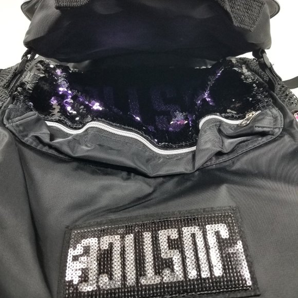 Justice reversible Sequin Backpack and Lunch Tote 2-Piece Black Purple Silver - Picture 5 of 12